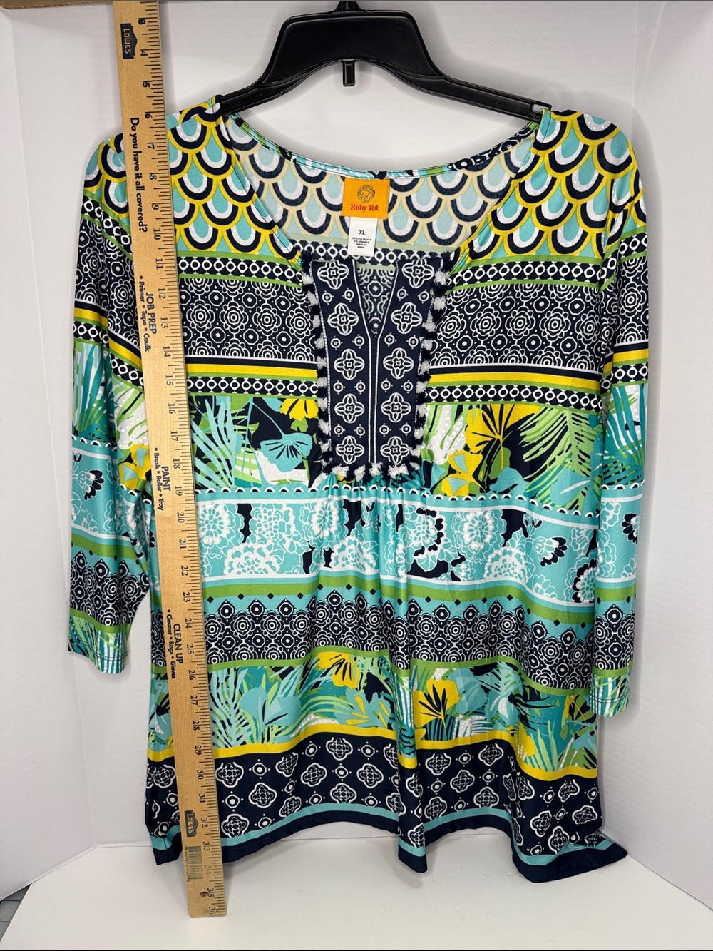 Ruby Rd. Navy, Teal & Yellow Patterned Tunic - Picture 3 of 5